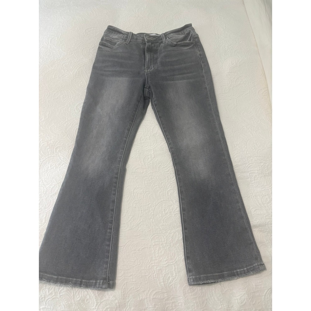 Boho Flared Gray High Rise Jeans Frayed Hem Size 26